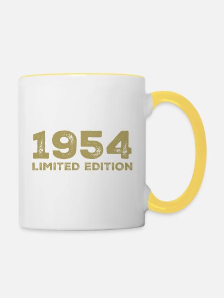 Geburtstagsgeschenk Jahrgang 1954 Jahrgang 1954 - Tasse zweifarbig - Weiß/Gelb