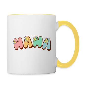 Maman design rétro dans le style bubblegum comme cadeau - Mug contrasté - blanc/jaune - Droite