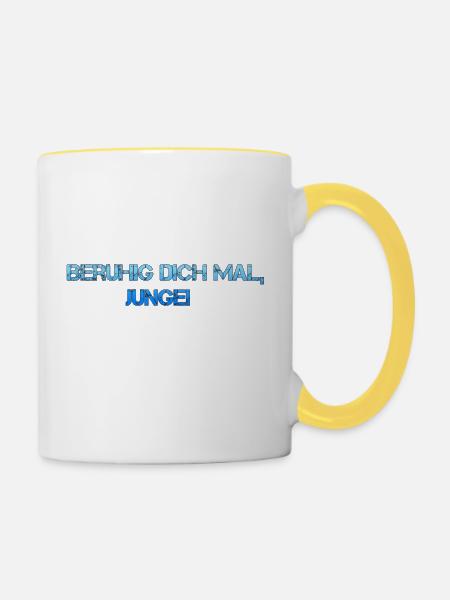 Beruhig dich mal, Junge! - Tasse zweifarbig - Weiß/Gelb