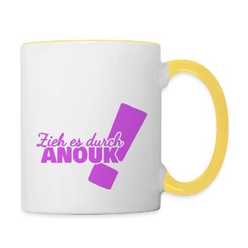Anouk als Vorname - Tasse zweifarbig - Weiß/Gelb - Rechts