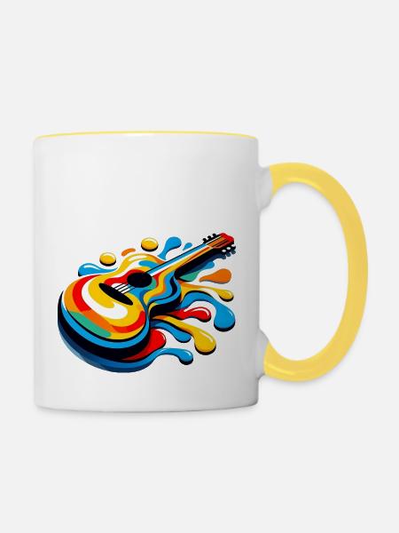 Schmelzende Regenbogen-Gitarre - Tasse zweifarbig - Weiß/Gelb