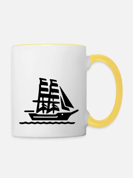 Segelschiff - Tasse zweifarbig - Weiß/Gelb