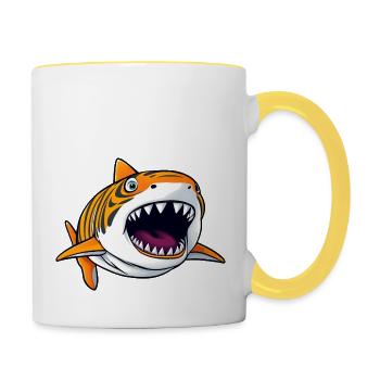 requin de dessin animé ludique - Mug contrasté - blanc/jaune - Droite