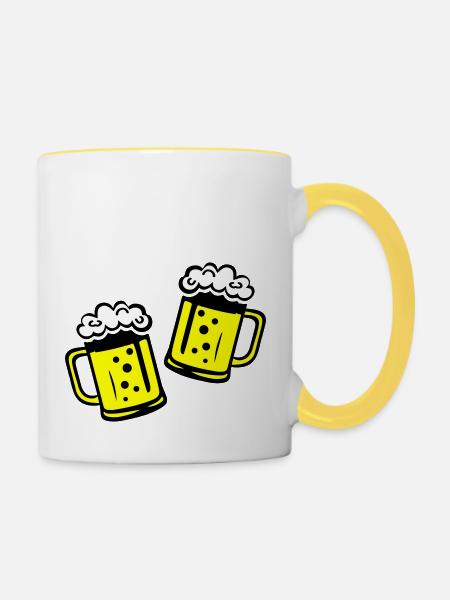 Bier Bierkrug Prost - Tasse zweifarbig - Weiß/Gelb