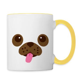 Mops-Gesicht - Tasse zweifarbig - Weiß/Gelb - Rechts