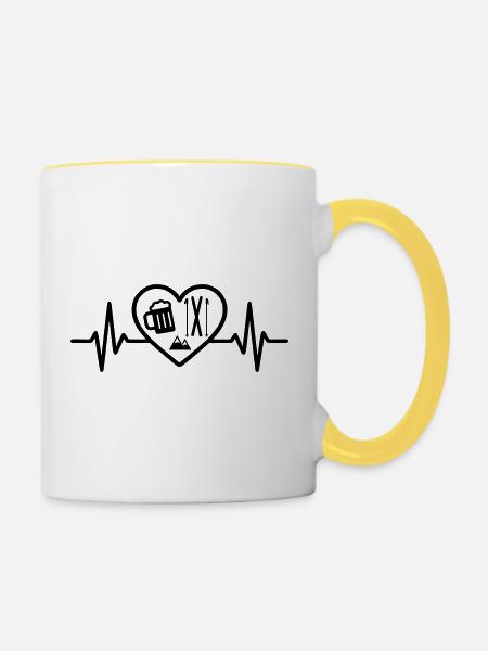 Herz Ski Bier - Tasse zweifarbig - Weiß/Gelb