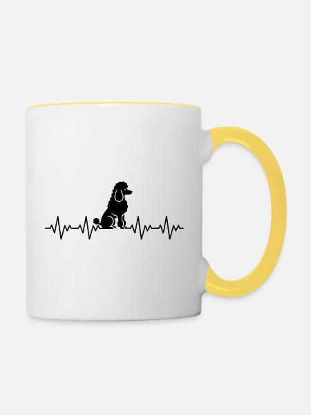 Pudel EKG Herzschlag - Tasse zweifarbig - Weiß/Gelb