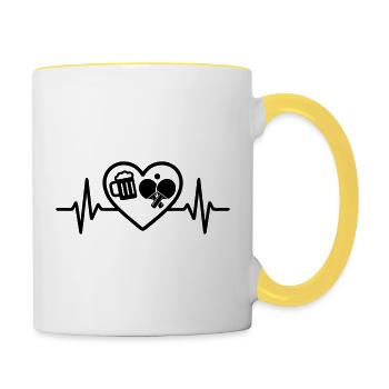 Herz Bier Tischtennis Humor - Tasse zweifarbig - Weiß/Gelb - Rechts