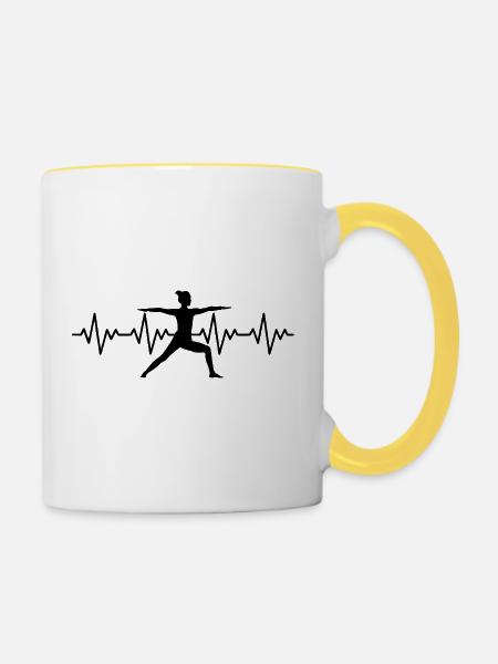 Yoga EKG Herzschlag - Tasse zweifarbig - Weiß/Gelb