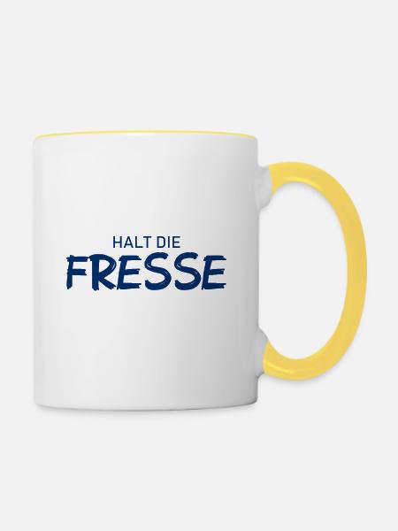 Halt die Fresse - Cooler Spruch - Tasse zweifarbig - Weiß/Gelb