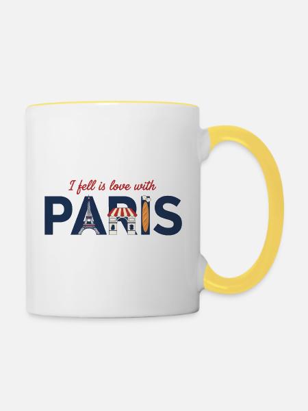 Paris Liebe – Eiffelturm & Baguette Design - Tasse zweifarbig - Weiß/Gelb