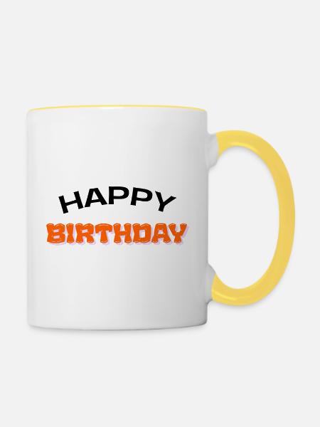 Happy Birthday - Tasse zweifarbig - Weiß/Gelb