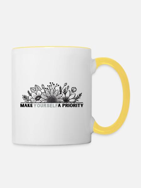 Yourself Blütenrahmen Design - Tasse zweifarbig - Weiß/Gelb