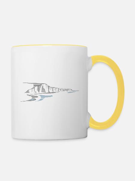 Seven Sisters | England Klippen Lineart - Tasse zweifarbig - Weiß/Gelb