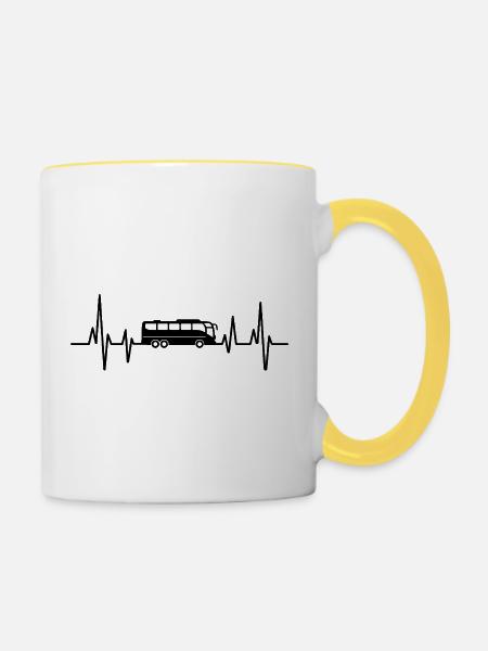 Busfahrer Herzschlag-Busfahrer - Tasse zweifarbig - Weiß/Gelb