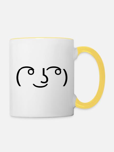 Lenny Face ( ͡° ͜ʖ ͡°) Meme Emoticon - Tasse zweifarbig - Weiß/Gelb