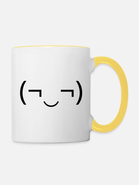 Schelmisches Emoticon (¬‿¬) freches Grinsen - Tasse zweifarbig - Weiß/Gelb