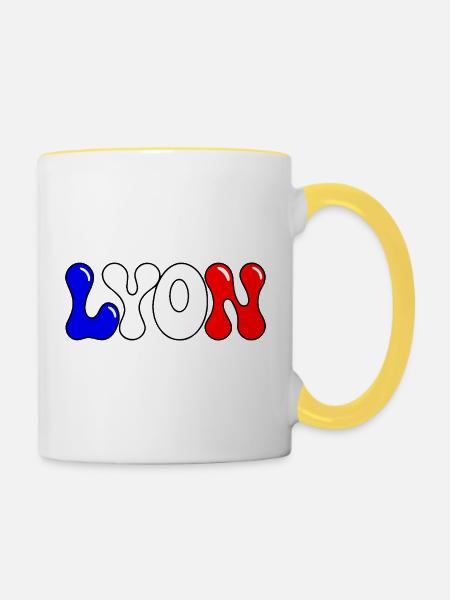 Lyon Bunte Blöcke Frankreich - Tasse zweifarbig - Weiß/Gelb