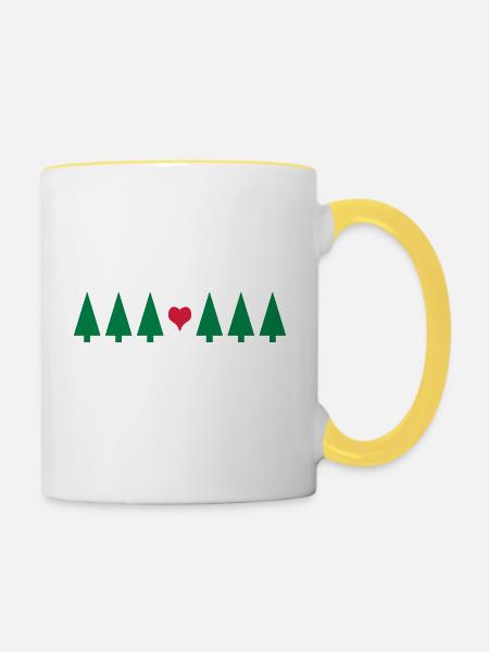 Weihnachtsbaum mit Herz - Tasse zweifarbig - Weiß/Gelb
