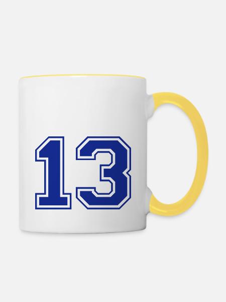 13 - Nummer - Zahl - Tasse zweifarbig - Weiß/Gelb