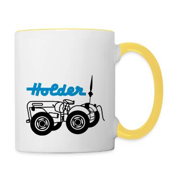 Holder mit Schriftzug - Tasse zweifarbig - Weiß/Gelb - Rechts