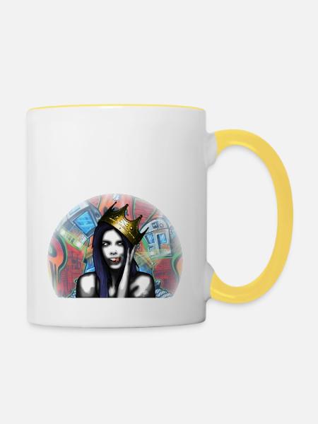Königin von Graffiti von Custom - Tasse zweifarbig - Weiß/Gelb