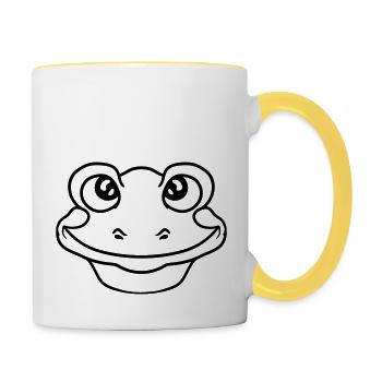 gesicht kopf frosch sitzend suess niedlich klein c - Tasse zweifarbig - Weiß/Gelb - Rechts