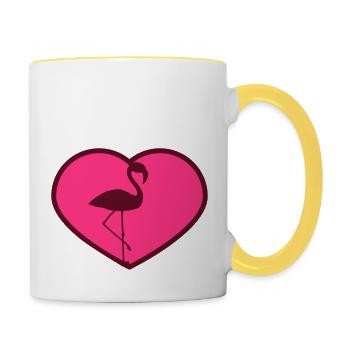 design shape heart i love love silhouette outline fl - Contrasting Mug - white/yellow - Right
