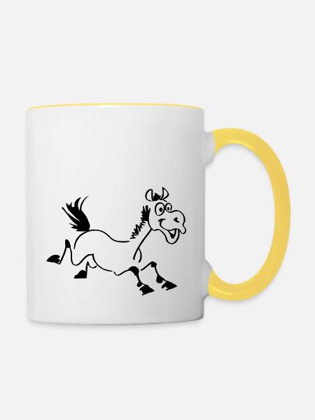 lustiges Pferd - Tasse zweifarbig - Weiß/Gelb