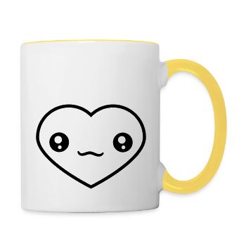 herzchen herz gesicht suess niedlich kopf form lie - Tasse zweifarbig - Weiß/Gelb - Rechts