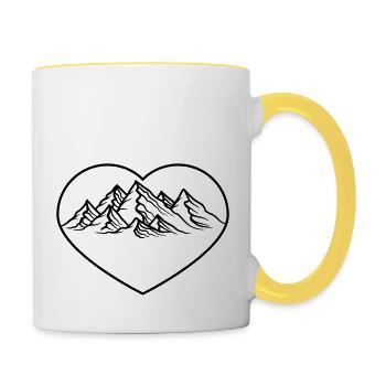 wandern form berge herz liebe i love huegel alpen - Tasse zweifarbig - Weiß/Gelb - Rechts