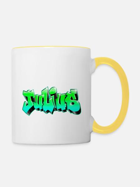 Julius Graffiti Green Green - Tasse zweifarbig - Weiß/Gelb