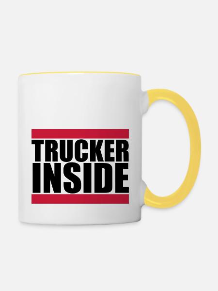 logo trucker inside truck lkw lastwagen fernfahrer - Tasse zweifarbig - Weiß/Gelb