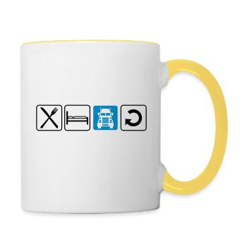logo eat sleep drive repeat truck truck lorry fe - Contrasting Mug - white/yellow - Right
