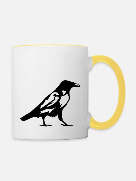 Krähen Rabenvogel 1 - Tasse zweifarbig - Weiß/Gelb