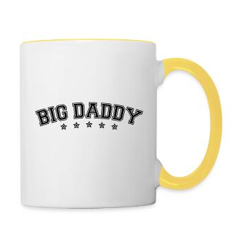 Logo Vatertag Big Daddy Held Papa Vater - Tasse zweifarbig - Weiß/Gelb - Rechts