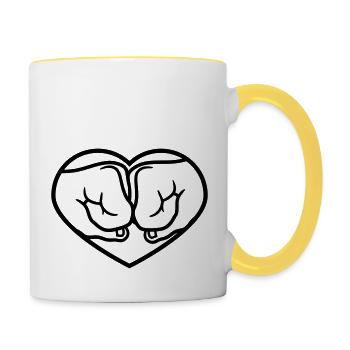 liebe herz 2 beste freunde einschlagen bro fist be - Tasse zweifarbig - Weiß/Gelb - Rechts