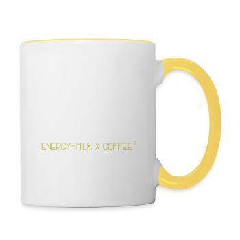 Kaffee & Physik: Energie = Milch + Kaffee Quadrat - Tasse zweifarbig - Weiß/Gelb - Rechts