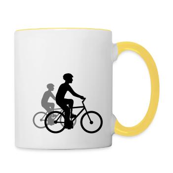 3 friends team sport crew race race cyclists - Contrasting Mug - white/yellow - Right