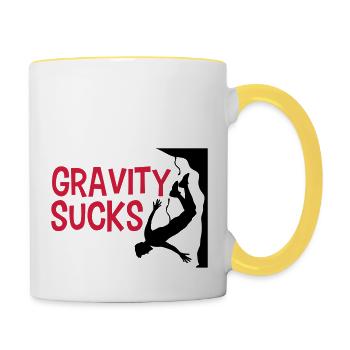 gravity sucks klettern gefaehrlich logo design lus - Tasse zweifarbig - Weiß/Gelb - Rechts