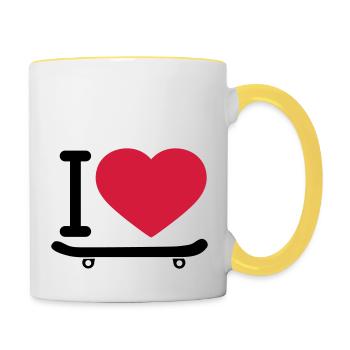 I love herz liebe brett skater skateboard fahren s - Tasse zweifarbig - Weiß/Gelb - Rechts