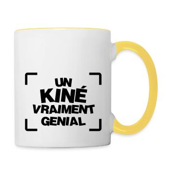 Kiné / Kinesitherapeute / Kinésithérapie / Masseur - Mug contrasté - blanc/jaune - Droite