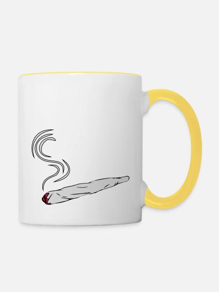kiffen joint design - Tasse zweifarbig - Weiß/Gelb