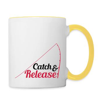 zurueck werfen freilassen catch and release angler - Tasse zweifarbig - Weiß/Gelb - Rechts
