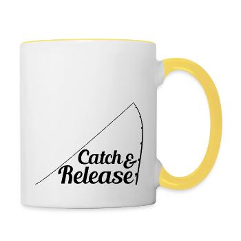lâcher prise et lâcher le pêcheur - Mug contrasté - blanc/jaune - Droite