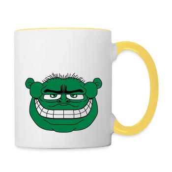 monster face funny ogre ork troll knom horror - Contrasting Mug - white/yellow - Right