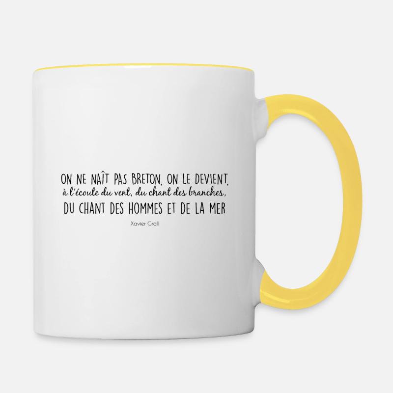 Bretagne - On ne naît pas Breton - Mug contrasté - blanc/jaune