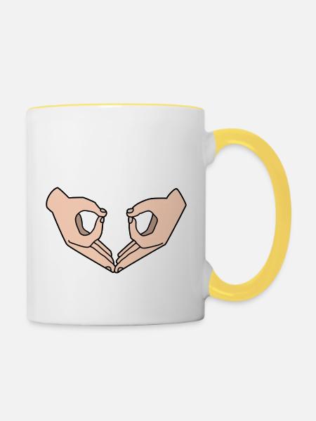 Hand Brille Eule - Tasse zweifarbig - Weiß/Gelb