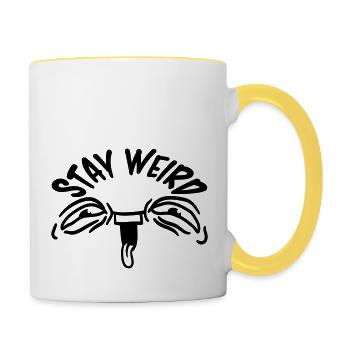Gesicht Stay Weird - Tasse zweifarbig - Weiß/Gelb - Rechts