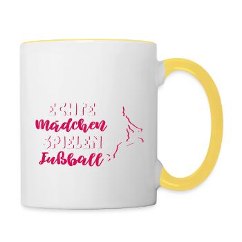 Echte mädchen spielen fußball Sport Trainer - Tasse zweifarbig - Weiß/Gelb - Rechts